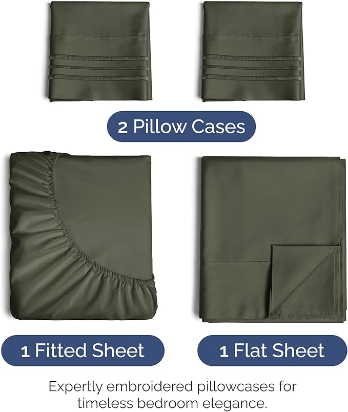 Cal King Size 4 Piece Sheet Set - Extra Soft, Breathable & Cooling Sheets - Hotel Luxury Bed Sheets for Women & Men - Deep Pockets, Easy-Fit & Wrinkle-Free Sheets - Dark Olive Grey Oeko-Tex Bed Sheets