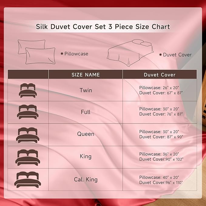 THXSILK 100% Pure Mulberry Silk Duvet Cover Set 3 Piece, 6A+ Grade Luxury Soft Bedding Silk Sheets for Hair and Skin, 1 Pcs Duvet/Quilt/Comforter Cover with 2 Zippered Pillowcases (Red, Twin)