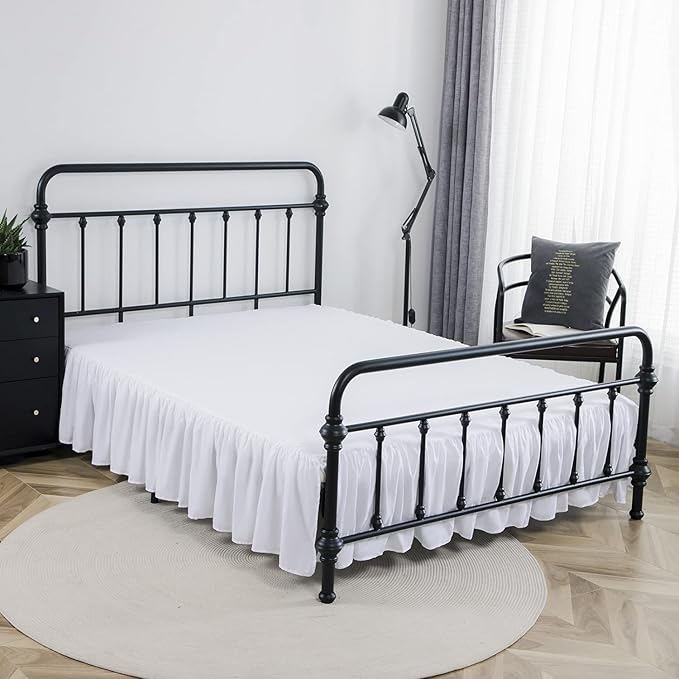 Bed Skirt King Size Ruffled Bed Skirts with Split Corners,12 Inch Drop Dust Ruffle Bed Skirt with Platform, White