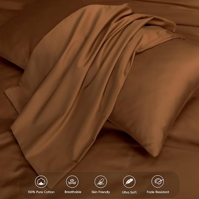 MooMee Duvet Cover Set 100% Extra Long Staple Cotton 600 Thread Count Silky Sateen Smooth Luxury Soft Breathable Durable Hotel Quality Bedding, 3 Pieces (Dark Orange, Queen 90"x90")