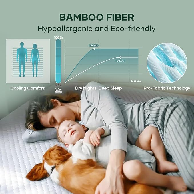 OhGeni 100% Waterproof Mattress Protector, California King Pad, Fits 6"-20" Mattresses Deep Pocket, Cooling for Taller Person, Breathable Fitted Sheets, Soft Bed Cover, Noiseless, Machine Washable