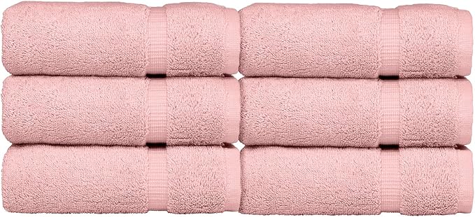 Luxury Hotel & Spa Collection, 100% Turkish Cotton 700 GSM Cloth, for Body wash, Makeup Remover & Facial Cleaning, Baby, face, Dobby Border Soft washcloths Towel Set 13" X 13", Pink, Set of 6