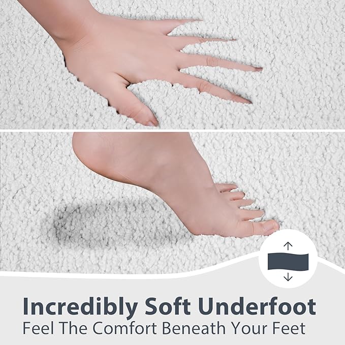 Bathroom Rugs 24" x 60", Non-Slip Extra Soft Absorbent Bath Rugs, Machine Washable Quick Dry Bath Mats for Bathroom Floor, Shower, Bathtub and Sink, White