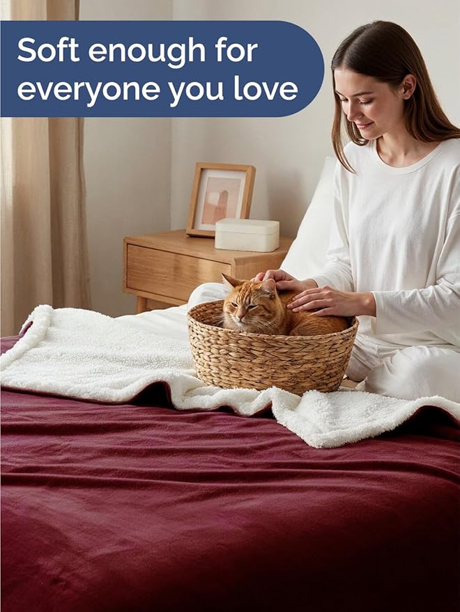 Sherpa Fleece Blanket Throw Size - Reversible Sherpa Fleece Throw Blanket - Super Soft Double Sided for Bed, Sofa, Couch - Thick, Warm, & Plush - Luxurious Bedding for Winter - Burgundy, 50" x 60"