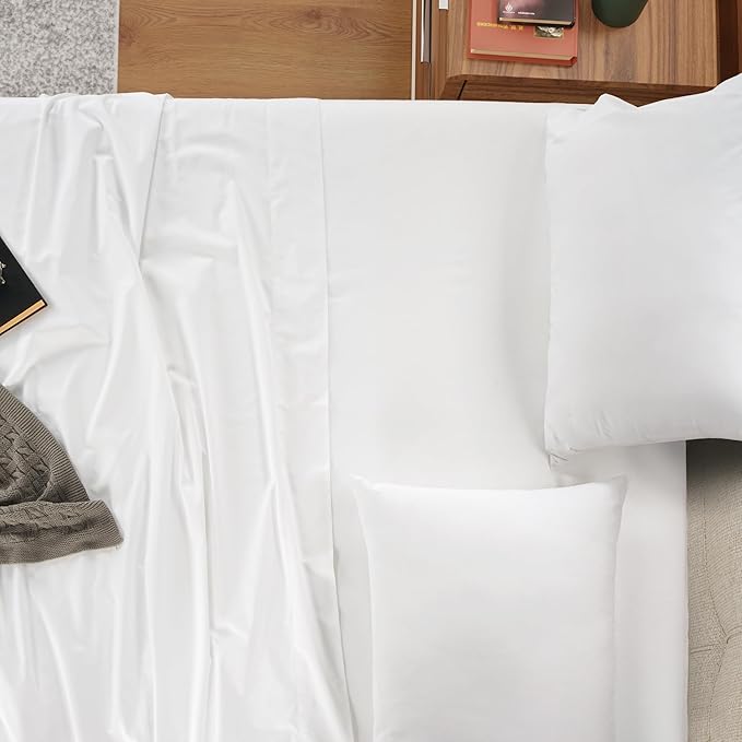 IZOD 100% Egyptian Cotton Sheets Set Twin XL Size, Cotton Percale Crisp Sheet Set 3Pc, Lightweight & Deep Pocket fits Upto 17",Long-Staple Soft Combed,Hotel Style Sheets Luxury Bedding Sheet-White