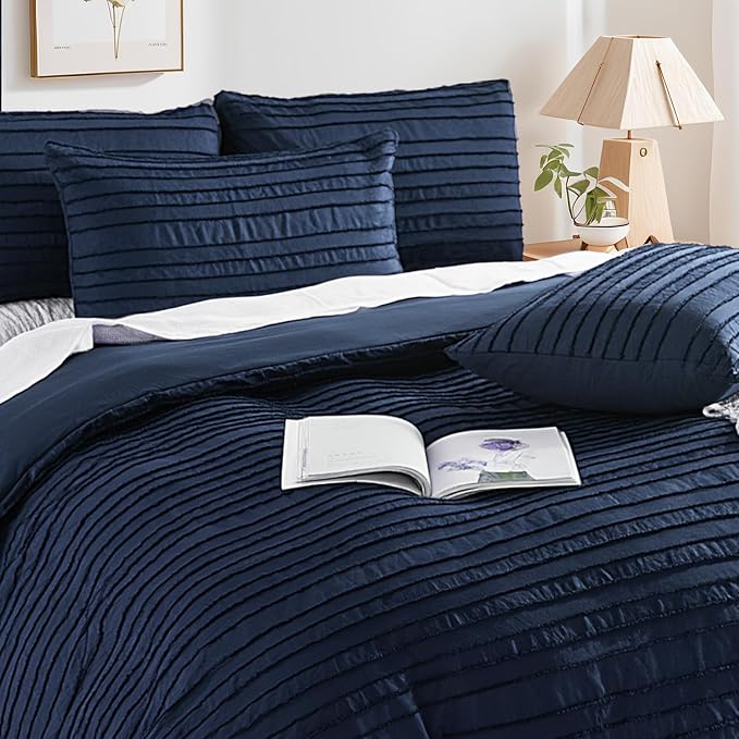 NEXHOME PRO Duvet Cover Queen Size, Navy 3 Pieces Boho Tufted Duvet Cover Set, Soft and Lightweight Microfiber Comforter Cover Set for All Season (Navy Queen, 90 x 90)-No Comforter