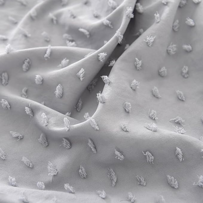 Tufted Dot Bed Skirt Full Size Ruffled Bed Skirt with Split Corners, 14 Inch Drop Dust Ruffle Bed Skirts with Platform, Light Grey