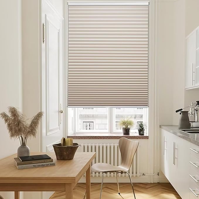 MYshade 1.5-Inch Cellular Cordless Blackout Shades,Thermal Insulating Noise Reducing Waterproof Blinds,Honeycomb Window Treatments for Indoor Light Control (Beige-26 W x 50" H)