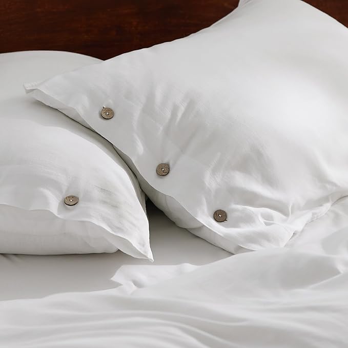 Bedsure Linen Duvet Cover King Size - Linen Cotton Blend Bedding Set, Soft & Cozy, 3 Pieces, 1 Duvet Cover 104x90 Inches and 2 Pillowcases, White Color Cooling Bedding, Comforter Sold Separately