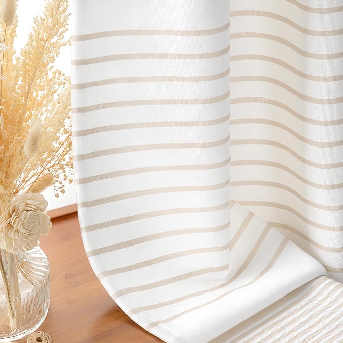Awellife Boho Beige Shower Curtain for Bathroom Extra Long Cotton Stripe Tassel Shower Curtain 72 X 84 Inches Natural Texture