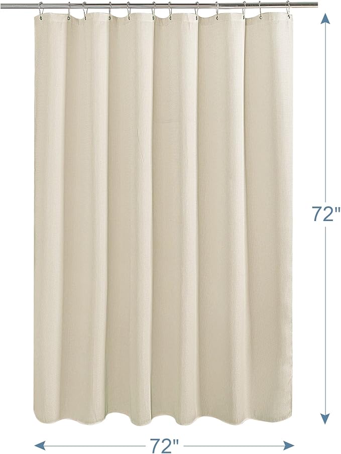 AmazerBath Waffle Shower Curtain, Heavy Duty Fabric Shower Curtain with Waffle Weave Hotel Quality Bathroom Curtains, 72 x 72 Inches (Cream Yellow)