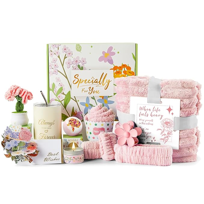 Get Well Gifts for Women, Care Package Happy Birthday Gifts for Women, Relaxing Spa Gift Baskets, Get Well Soon Gift Basket Sympathy Gift Baskets Thank You Gifts for Mom, Wife, Sister, Friends
