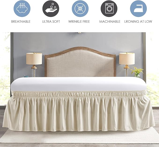 FreshCulture Twin Bed Skirt, Elastic Wrap Around Bed Skirt Twin Size, Bed Skirts for Adjustable Bed, Easy Fit with 15 Inch Drop Length, Hotel Quality Dust Ruffle for Twin Bed (Cream)