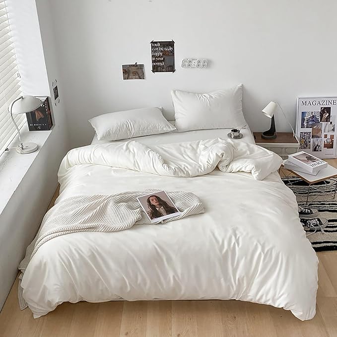 Cottonight White Comforter Set King Bedding Comforter Set Plain Solid Color Blanket Quilts Soft Breathable Pure White Bedding Set for Women Men Hotel Quality King Bed
