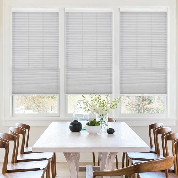 MYshade 1.5-Inch Cellular Cordless Light Filtering Shades,Thermal Insulating Noise Reducing Waterproof Blinds,Honeycomb Window Treatments for Indoor Light Control (Grey-24 W x 64" H)