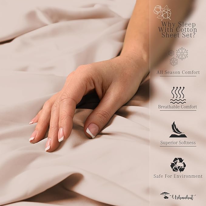 URBANHUT Egyptian Cotton Twin Sheets, 4Pc Set - Soft Luxury Sateen Weave Hotel Sheets, 14'' Deep Pocket - Blush