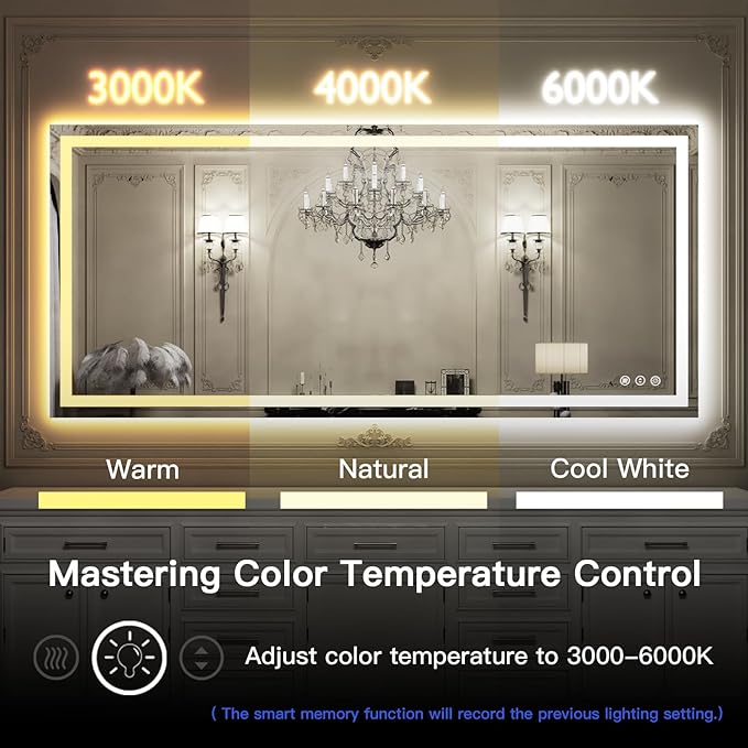 ISKM 60'' x 40'' LED Mirror for Bathroom Lighted Vanity Mirror for Wall Front Lights + Backlit LED Bathroom Mirror Anti-Fog Tempered Glass ETL Listed