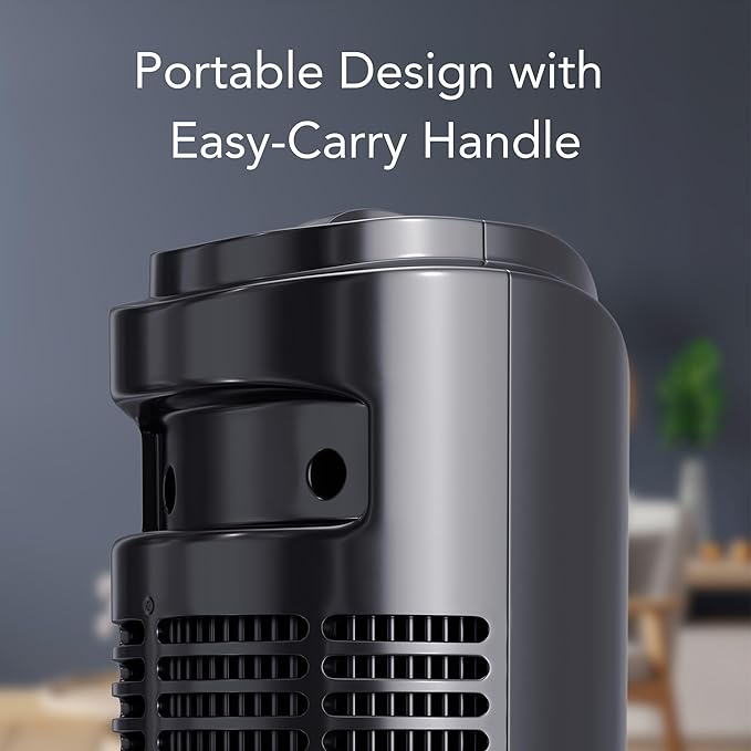 Comfort Zone Tower Fan for Bedroom, 32 inch, 3 Speeds, 90 Oscillation, Bladeless Indoor Fan, Built in Carry Handle, Portable Stand Fan, Black