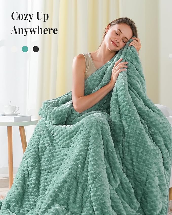 Topblan Sherpa Weighted Blanket for Adluts, Soft Cozy Jacquard Fleece Weighted Blankets Queen Size 20lbs, Thick Heavy Blanket for Sleeping, 60 x 80 inches, Sage Green