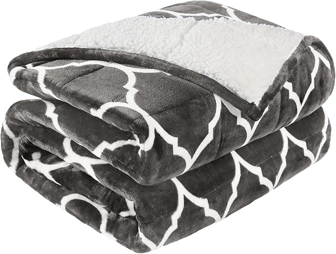 Cottonblue Morocco Sherpa Weighted Blanket 20lbs for Adult, Soft Fuzzy Fleece Bed Blanket with Ceramics Beads, Dual Sided Cozy Plush Weighted Blanket for All Season, 60 x 80 inches, Gray