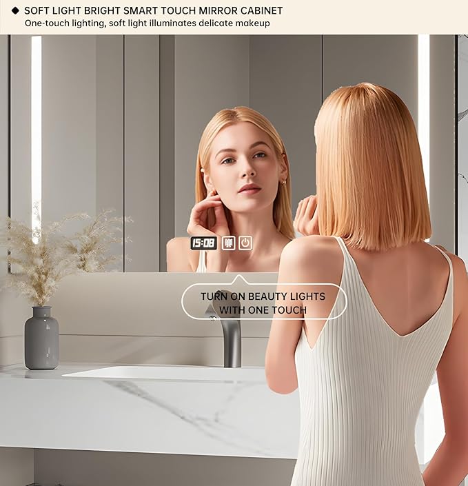 Floating Bathroom Vanity with Sink, Solid Wood Bathroom Vanity Set, Smart Defogging Mirror & Induction Side Cabinet & Large Storage - Elegant Bathroom Vanities (White,68IN)