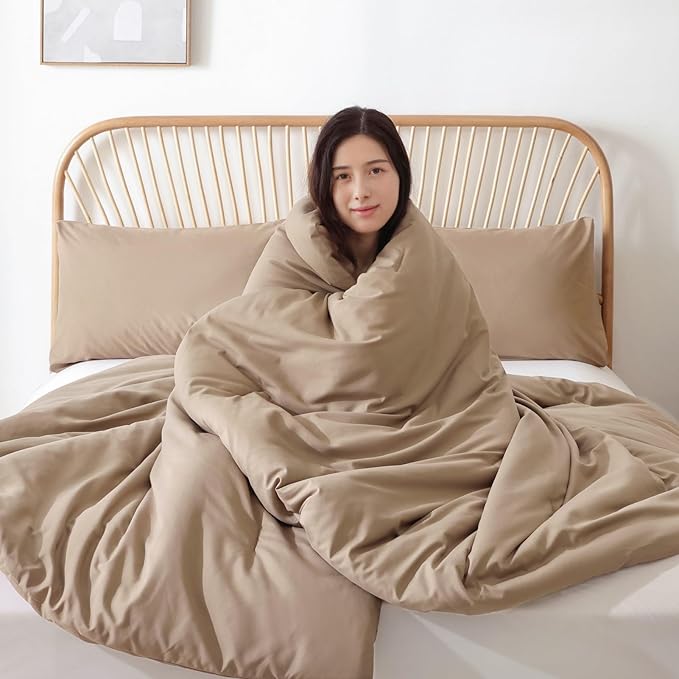 ROSGONIA California King Comforter Set Taupe Brown, 3pcs (1 Boho Tan Cal King Comforter & 2 Pillowcases), Soft Bedding Lightweight Bedspread Blanket