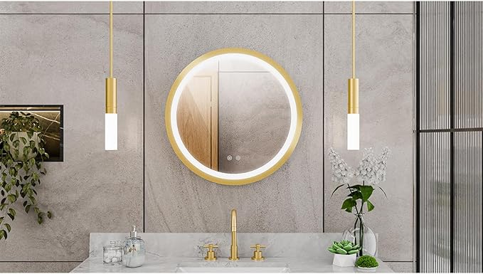 DreamLine Brilliance 24 in. H x 24 in. W Circular Light-up Mirror, Brushed Brass