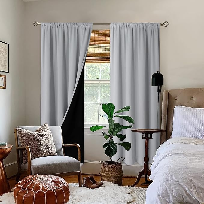 BGment Full Blackout Curtains for Living Room 72 Inch Length 2 Panels Set, Room Darkening Thermal Insulated Soundproof Window Curtains with Rod Pocket, Each Panel 55 Inch Wide, Light Grey