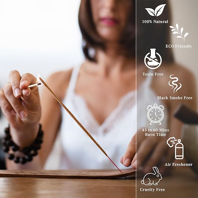 Incense Sticks, Rose Arabic Incense, Made with Natural Ingredients, Hand Rolled Aromatic Masala, 40 Stick Pack, 45-60 Minute Burn Time, Best for Home Fragrance, Meditation, Yoga, Spiritual Healing