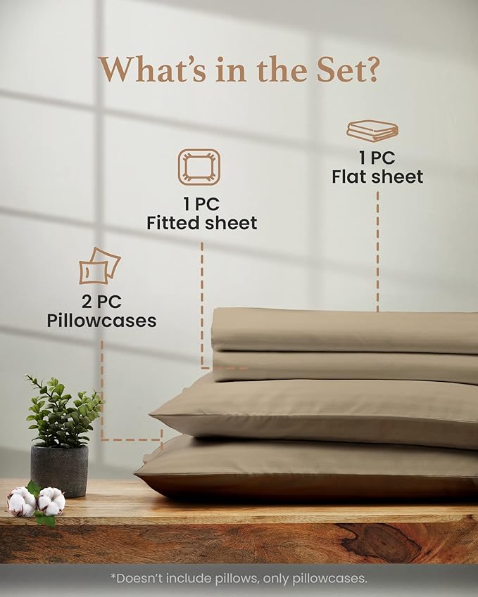 Good Sleep Bedding King Bed Sheet Set - 4 Pc, Egyptian Cotton Sheets, Hotel Style Sheets King Size Deep Pocket, Fits Upto 16 Inch, Soft & Breathable Sheet & Pillowcase Sets - Taupe