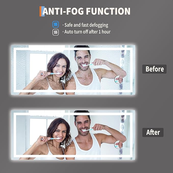 GarveeHome 60x25 LED Bathroom Mirror with Lights, Dimmable, Anti-Fog, Backlit + Front Lit, Smart Bathroom Vanity Mirror for Wall, Memory Function, Shatter-Proof (Horizontal/Vertical)