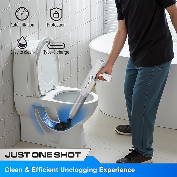 ‌Electric Toilet Plunger for Bathroom, High-Pressure Air Plunger, Heavy-Duty Clog Remover for Toilets, Toilet Drain Unclogger(White)