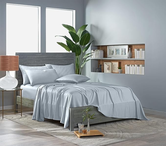 Pure Bamboo Split King Sheets, Genuine 100% Organic Viscose Derived from Bamboo Bed Sheet Set, Soft & Cooling, Double Stitching *Not for Split Top (Split King, Glacier)