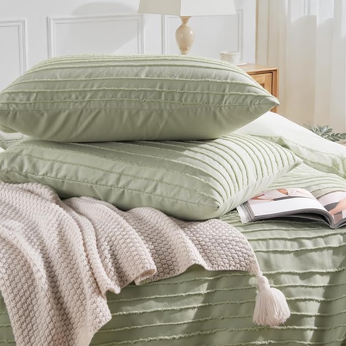 NEXHOME PRO Duvet Cover King Size, Blue 3 Pieces Boho Tufted Duvet Cover Set, Soft and Lightweight Microfiber Comforter Cover Set for All Season (Sage Green,104 x 90)-No Comforter