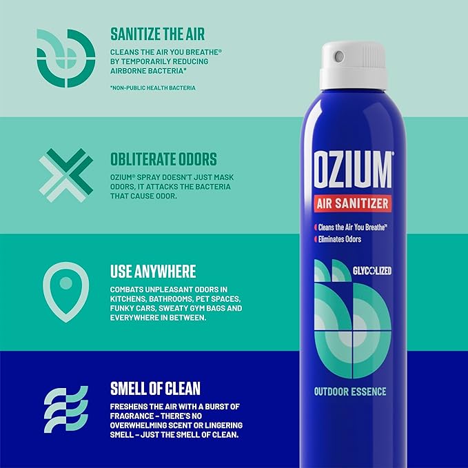 Ozium 3.5 Oz. Air Sanitizer & Odor Eliminator for Homes, Cars, Offices and More, Outdoor Essence Scent, 2 Pack