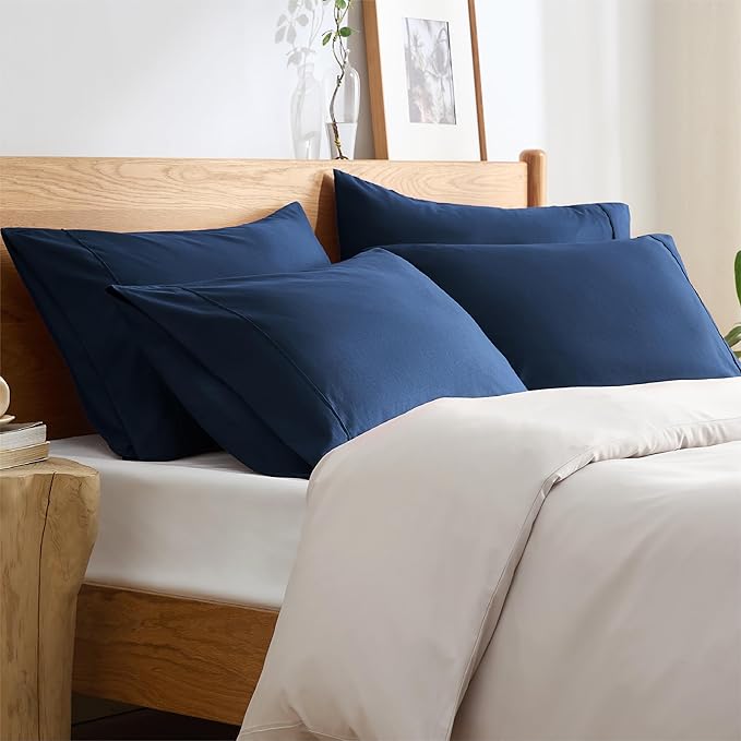 Bedsure King Size Pillow Cases Set of 4 - Navy Brushed Microfiber Pillowcases 4 Pack, Super Soft Pillowcase, Pillow Case Cover with Envelope Closure, Wrinkle, Fade and Stain Resistant, 20x36 Inches