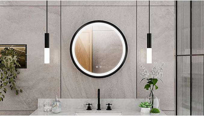 DreamLine Brilliance 24 in. H x 24 in. W Circular Light-up Mirror, Matte Black