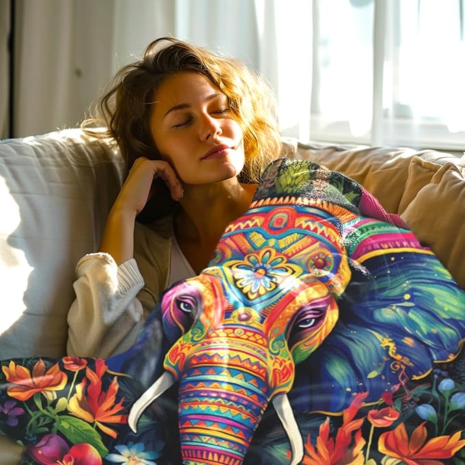 Elephant Throw Blanket, Elephant Gifts for Women Men Adults, Lightweight Soft Fleece Decor, Printed, Washable, No-Pilling, 40x50 inches