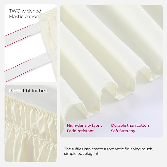 RIMELA Cream Yellow Bed Skirt Twin Size 15 Inch Drop, Elastic Bed Skirting for Bed Base and Frame, Bedding Dust Ruffle Easy to Install, Lightweight Comforter Set with Wrap Around Adjustable Bedskirt