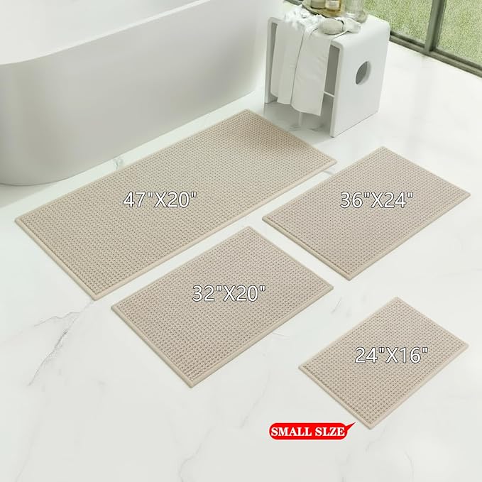Bathroom Rugs Non Slip Washable, Super Absorbent Thin Bath Mat for Small Quick Dry Low Pile Bathroom Rug, (Khaki, 24″x16″)