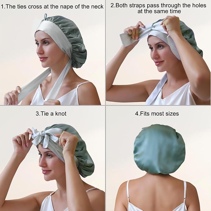 ZIMASILK 100% Mulberry Silk Bonnet for Sleeping Women Double Layer Hair Wrap with Silk Tie Band,1 Pack