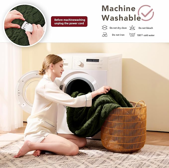 Heated Electric Blanket Twin Size-62"x84" Heating Blanket with 10 Heating Levels & 5 Time Settings Over-Heat Protection，Winter Warmer for Adults with ETL Certification（Green）