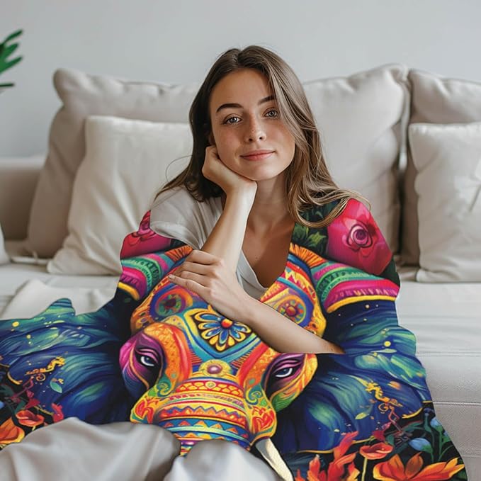 Elephant Throw Blanket, Elephant Birthday Gifts for Women and Men, Lightweight Wild Life Fleece Home Decor, Washable, No-Pilling, 60x80 Inches