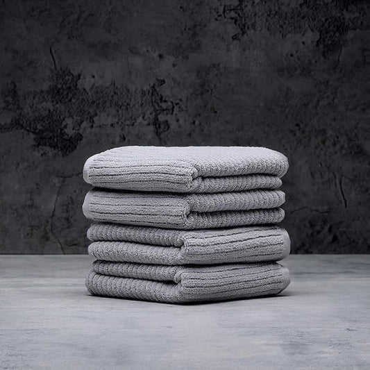 LUXOME Luxury Performance 4-Piece Hand Towel Set | Patented Quick-Dry Tech | Ultra Soft | 16" W x 30" L | Pebble (Light Grey)
