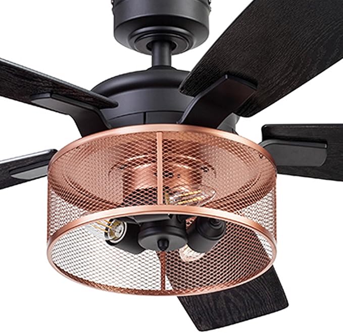 Honeywell Ceiling Fans Carnegie Industrial 52 Inch Ceiling Fan with Light, Remote Control Fan, LED Indoor Fan with 5 Blades, Black Oak and Brown Mopane Blade Finish Options, Copper (51459-01)