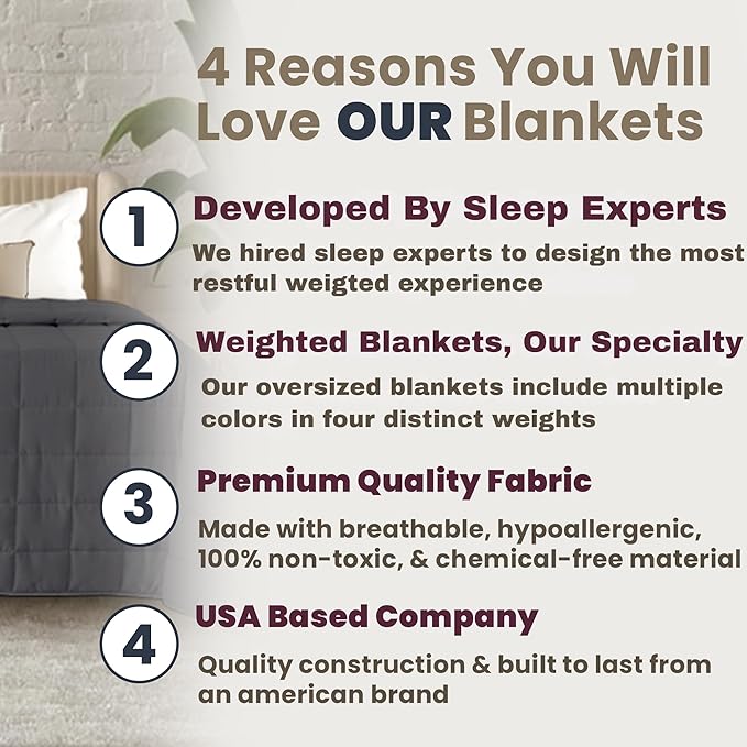 HomeSmart 50lbs Weighted Blanket Queen Size – Heavy Pressure, Ultra Soft Hypoallergenic Fabric – The Heaviest Weighted Blanket, 92x88, Grey