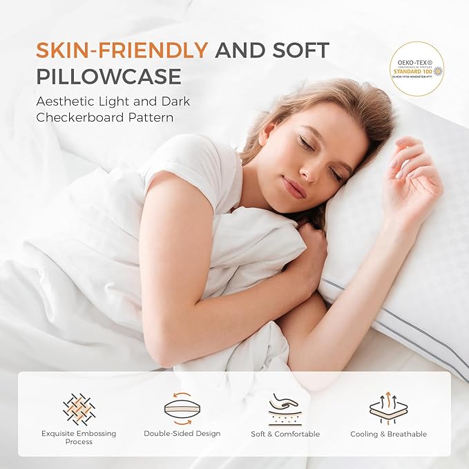 Sweetnight Bed Pillows Standard Size Set of 2, Fluffy Luxury Hotel Collection Gusseted Pillows for Neck and Shoulder, Side Back Stomach Sleeper Pillow, Cozy Night 18"X24"