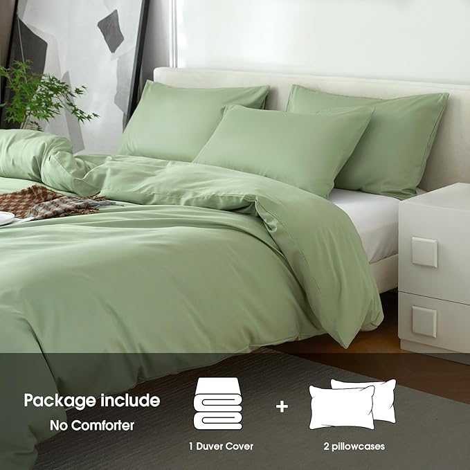 Duvet Cover King,100% Egyptian Cotton Duvet Cover Set,1600 Thread Count Feel Super Soft Comfortable Chic Lightweight 3 PCs Home Bedding Set (Sage Green,104''x90'')