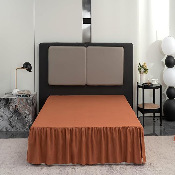 Terracotta Bed Skirt King Size Ruffled Bed Skirt with Split Corners, King Bed Skirt 14 Inch Drop, King Size Bed Skirt Terracotta for Ruffled Bed Skirt with Split Corners, Bed Skirt King Size