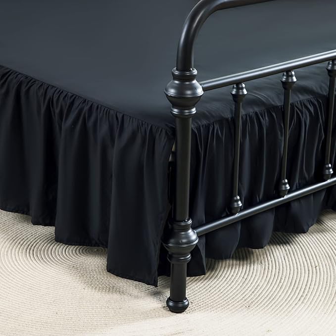 Bed Skirt Full Size Ruffled Bed Skirt with Split Corners, 14 Inch Drop Dust Ruffle Bed Skirts with Platform, Black